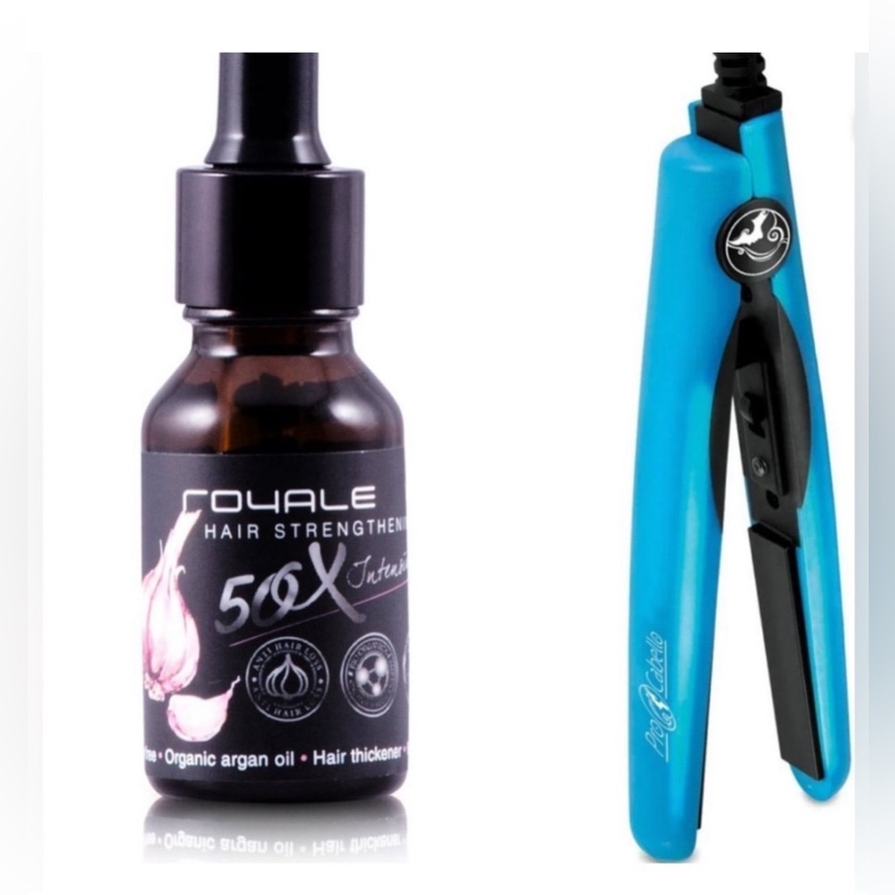 Royale Hair Strengthening Oil and Mini Hair Straightener Set